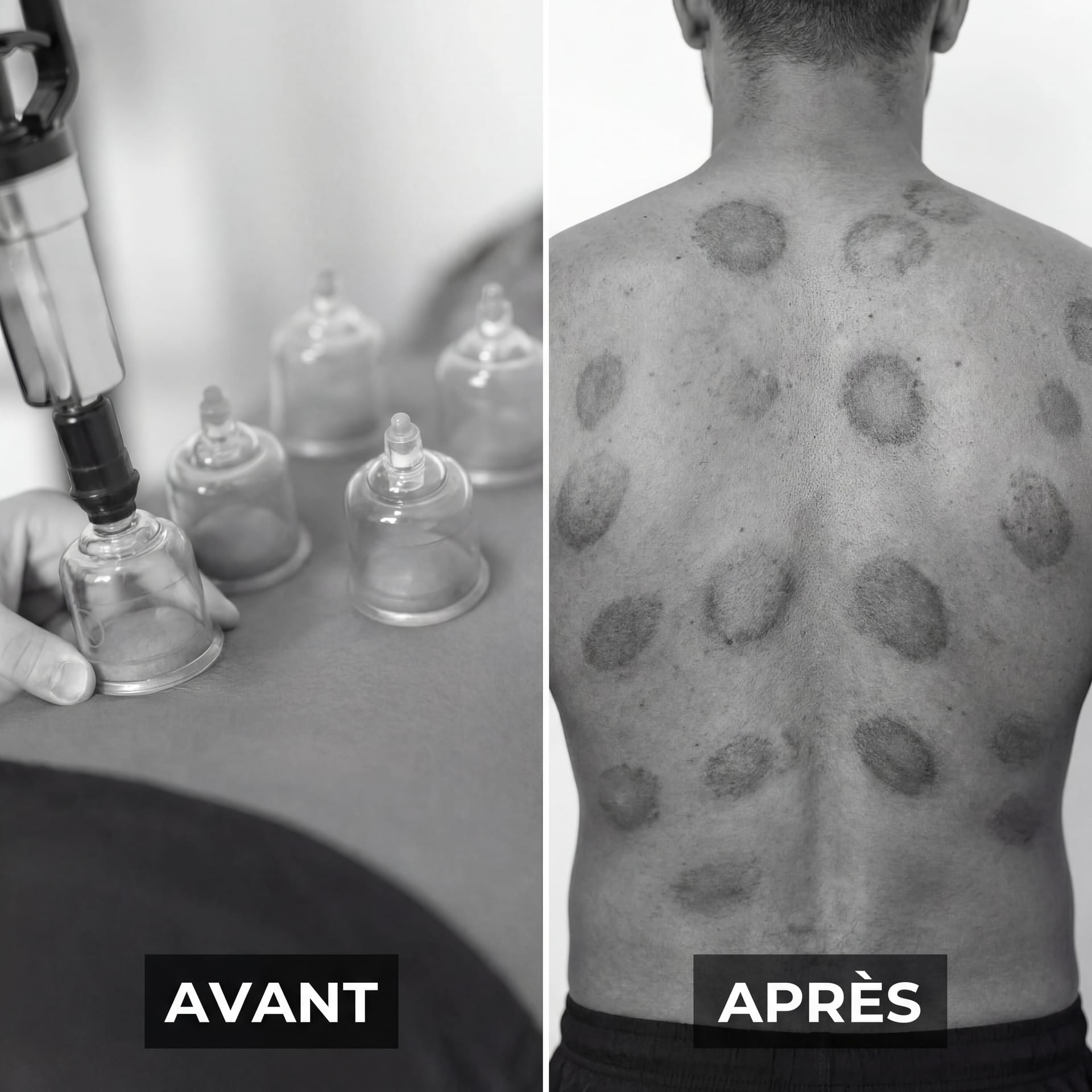 Résultat cupping thérapie - avant et après traitement
